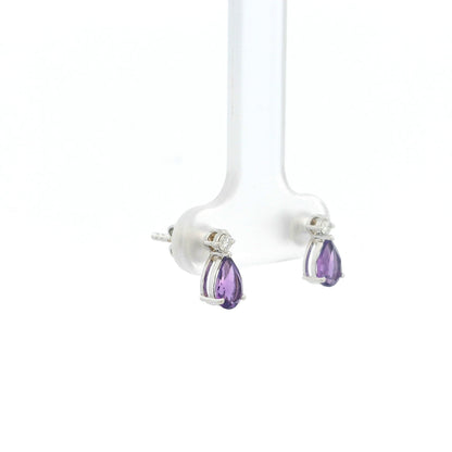 18K White Gold Amethyst Earrings with Diamond Accents