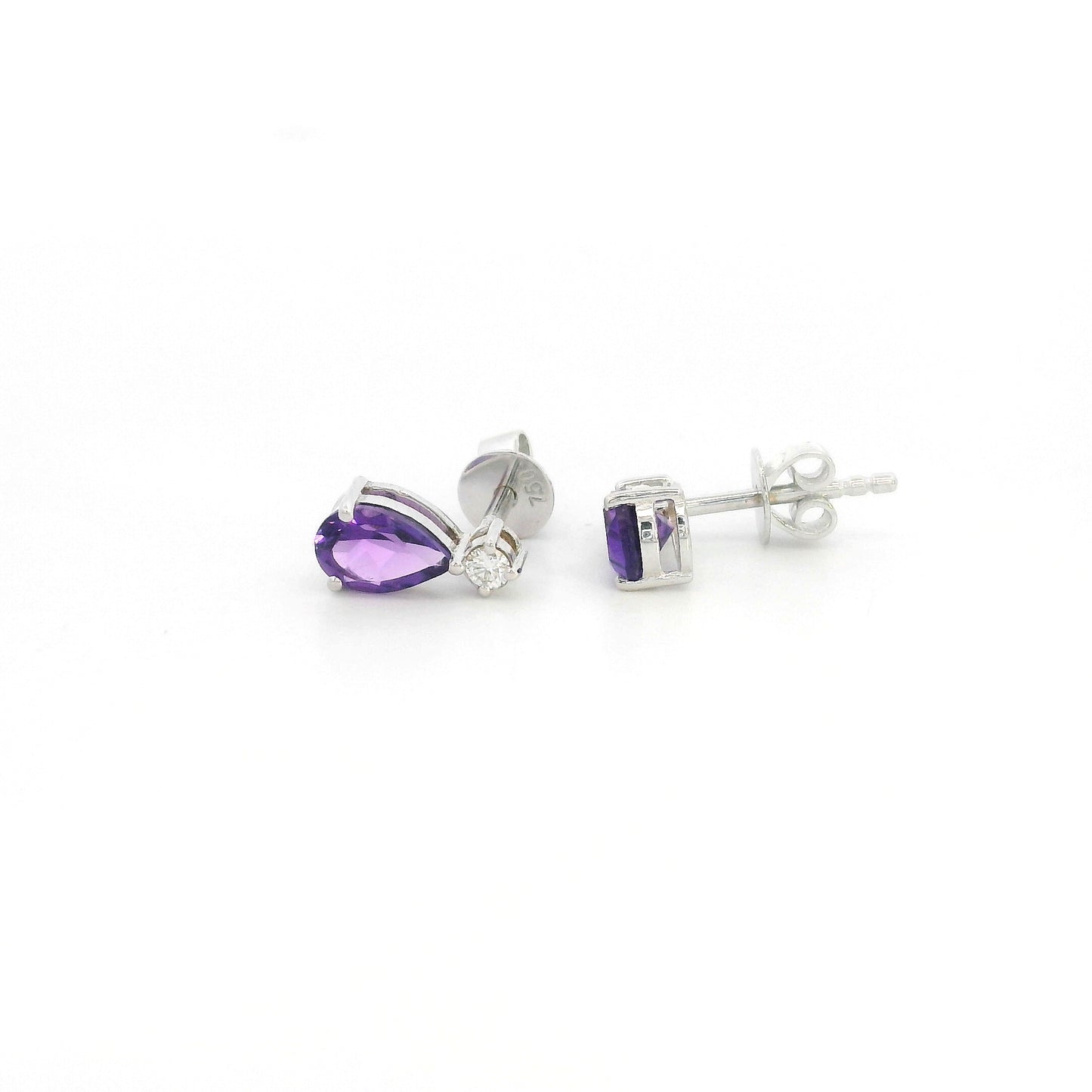 18K White Gold Amethyst Earrings with Diamond Accents