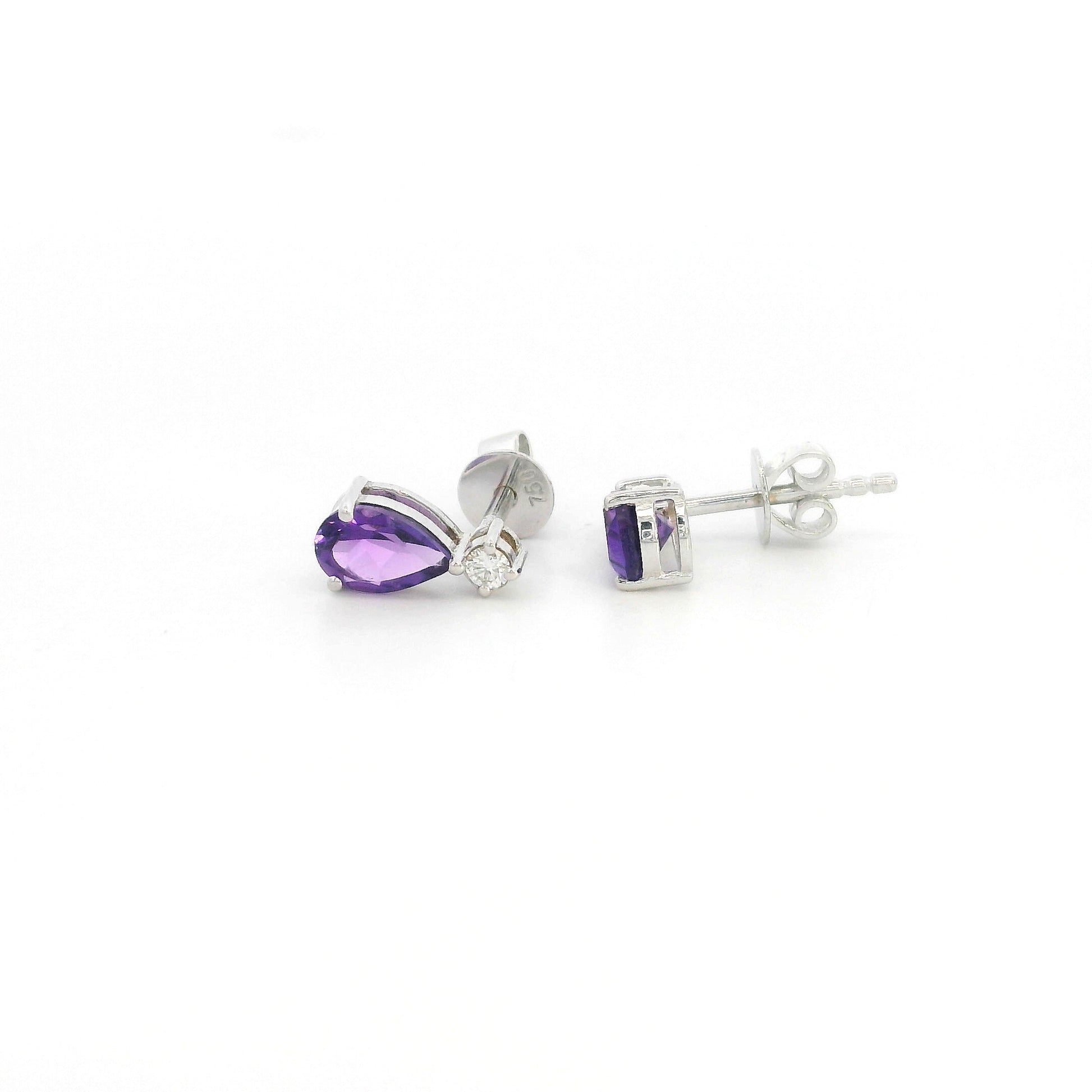 18K White Gold Amethyst Earrings with Diamond Accents