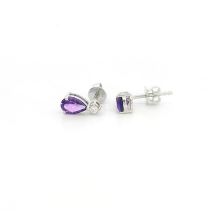 18K White Gold Amethyst Earrings with Diamond Accents