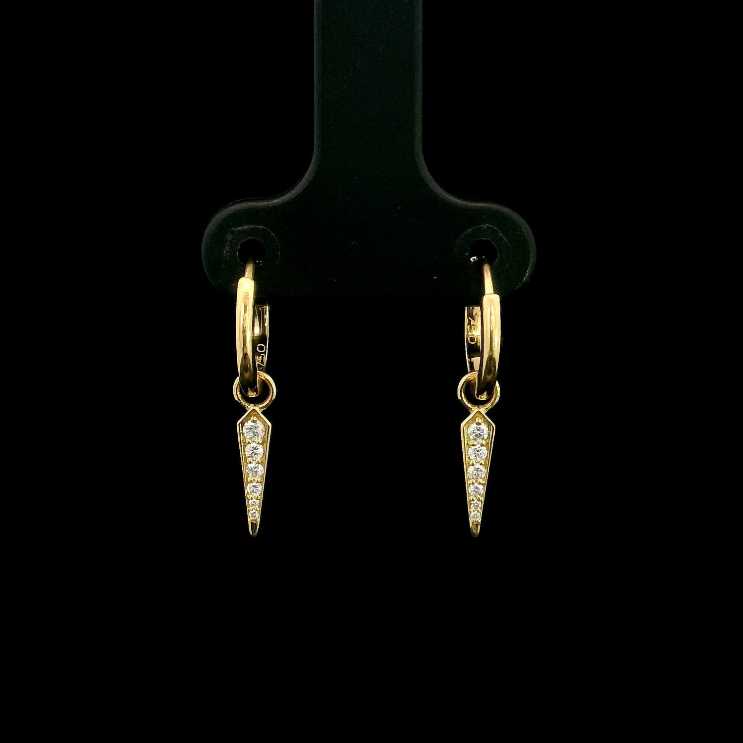 18K yellow gold convertible diamond hoop earrings with removable pavé diamond spike charms, natural diamonds, minimalist luxury fine jewellery by Emirates Diamonds.
