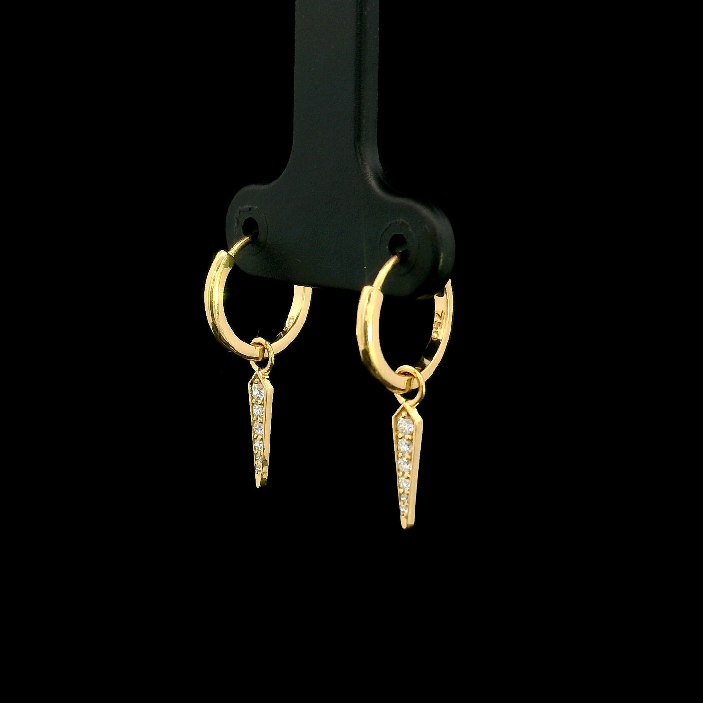 18K yellow gold convertible diamond hoop earrings with removable pavé diamond spike charms, natural diamonds, minimalist luxury fine jewellery by Emirates Diamonds.