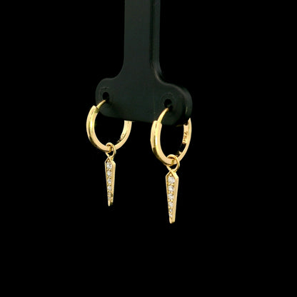 18K yellow gold convertible diamond hoop earrings with removable pavé diamond spike charms, natural diamonds, minimalist luxury fine jewellery by Emirates Diamonds.