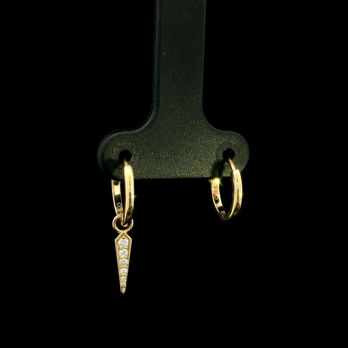 18K yellow gold convertible diamond hoop earrings with removable pavé diamond spike charms, natural diamonds, minimalist luxury fine jewellery by Emirates Diamonds.