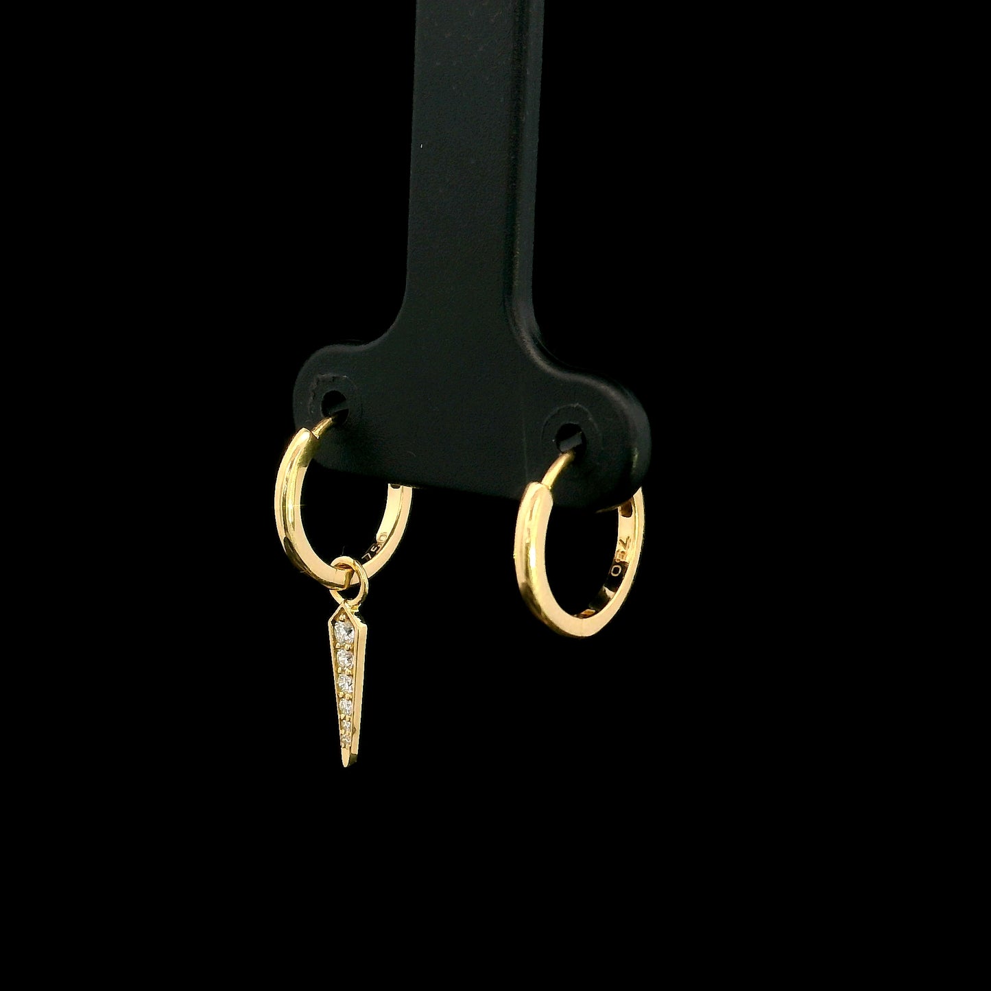 18K yellow gold convertible diamond hoop earrings with removable pavé diamond spike charms, natural diamonds, minimalist luxury fine jewellery by Emirates Diamonds.