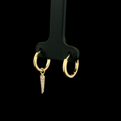 18K yellow gold convertible diamond hoop earrings with removable pavé diamond spike charms, natural diamonds, minimalist luxury fine jewellery by Emirates Diamonds.