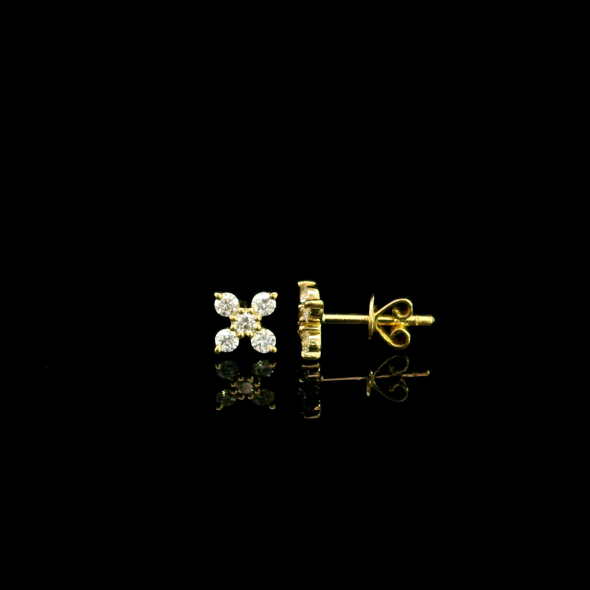 18K Yellow Gold Diamond Stud Earrings featuring a five round brilliant diamond cluster with a total diamond weight of 0.32 carat.