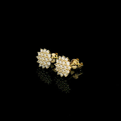 18K Yellow Gold Diamond Cluster Stud Earrings with 0.68 Carat Natural Diamonds