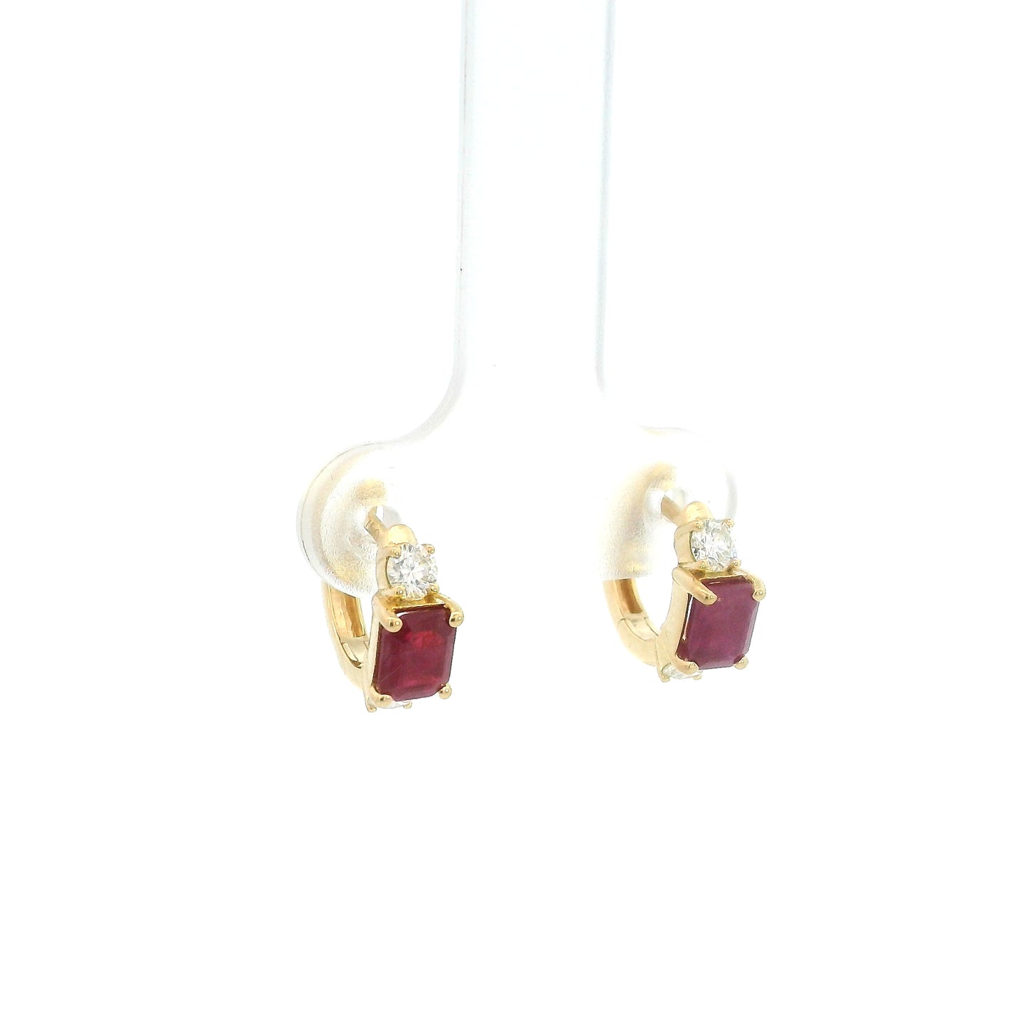18K Yellow Gold Ruby Hoop Earrings with Natural Diamonds