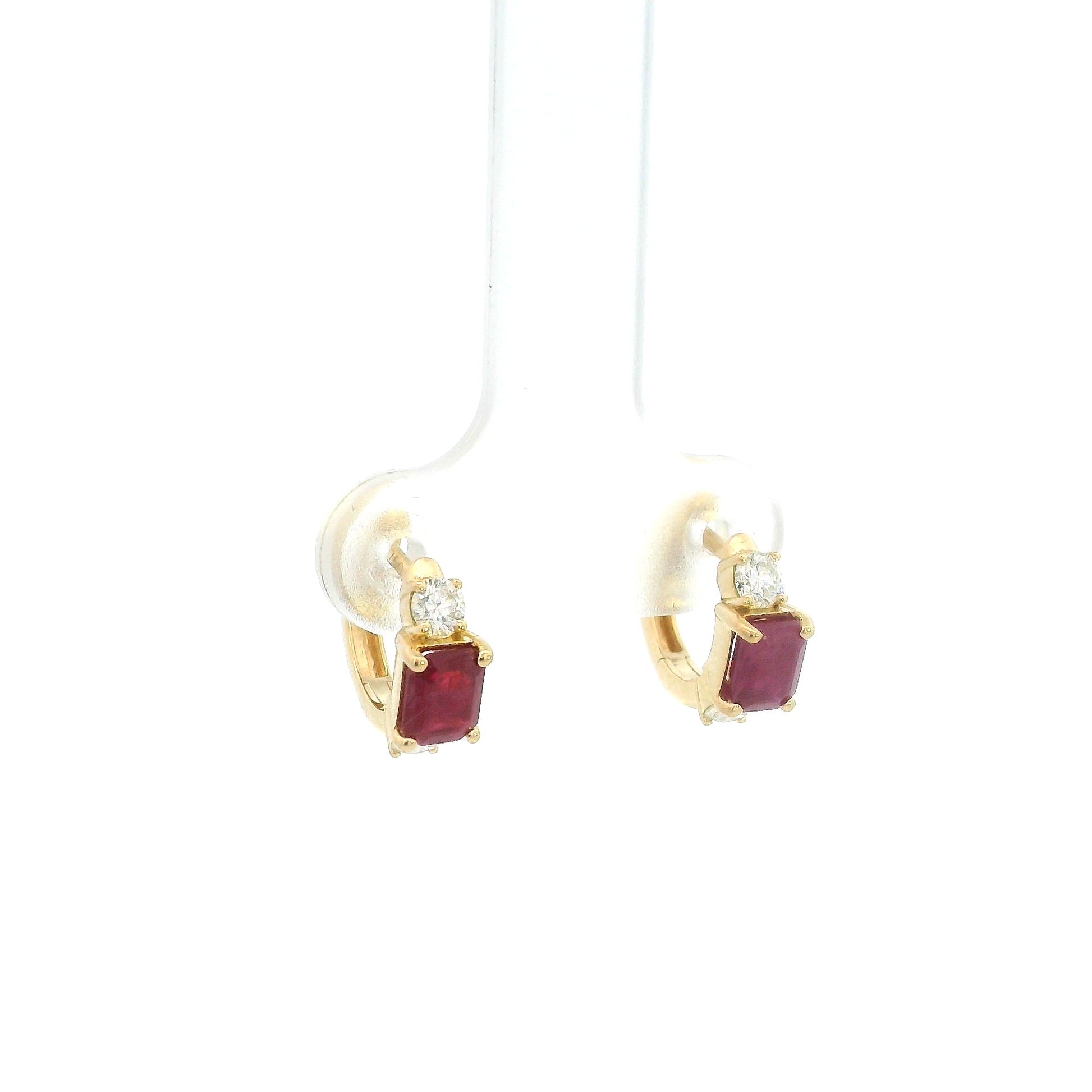 18K Yellow Gold Ruby Hoop Earrings with Natural Diamonds