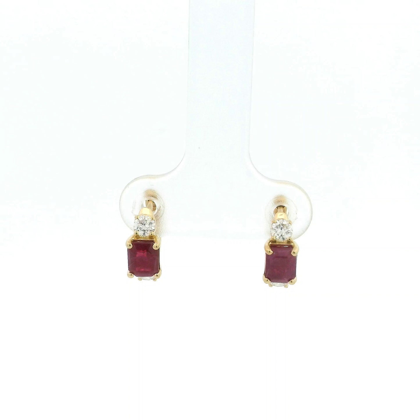 18K Yellow Gold Ruby Hoop Earrings with Natural Diamonds