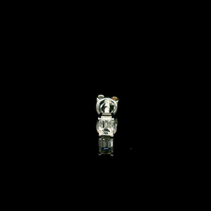 Emerald cut diamond single stud earring in 18K white gold with 0.25 carat natural diamond