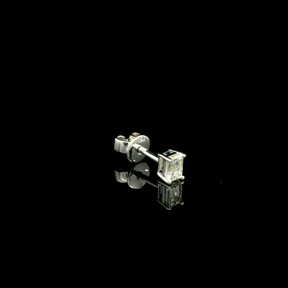 Emerald cut diamond single stud earring in 18K white gold with 0.25 carat natural diamond