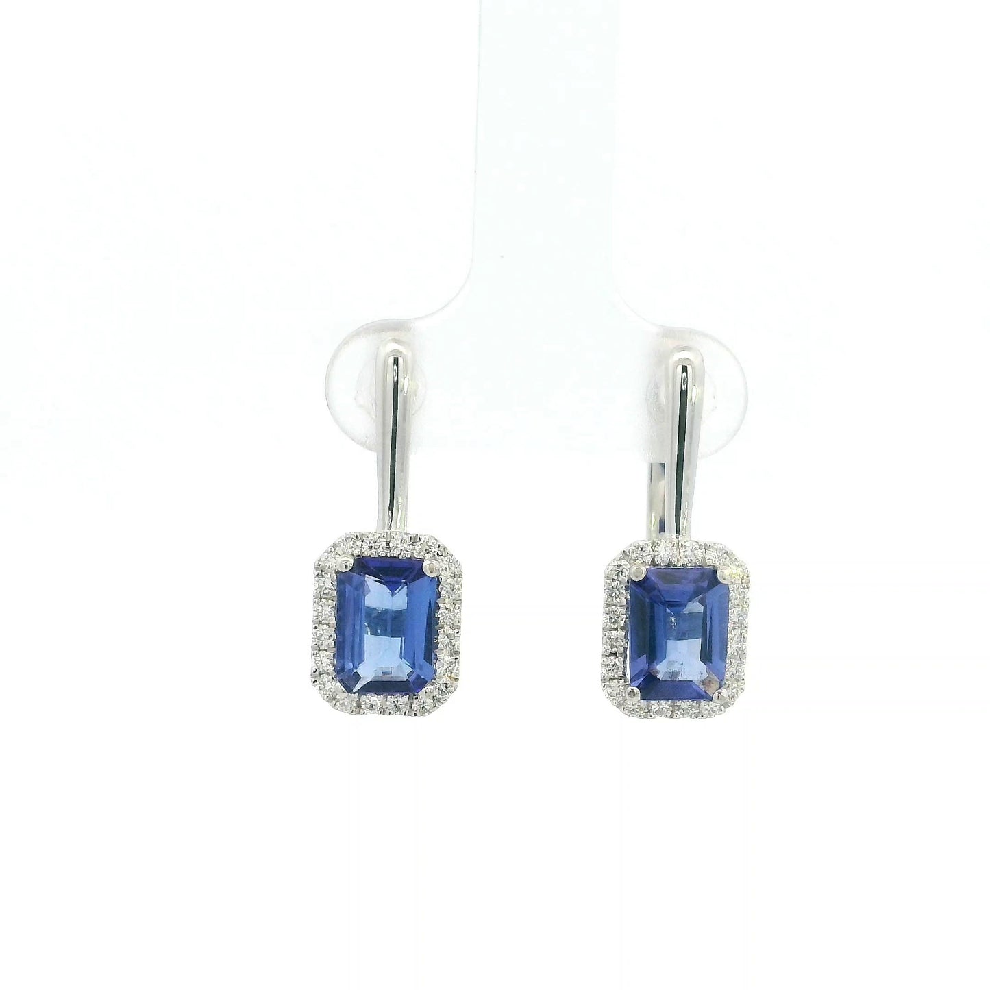 Tanzanite Halo Drop Earrings in 18K White Gold
