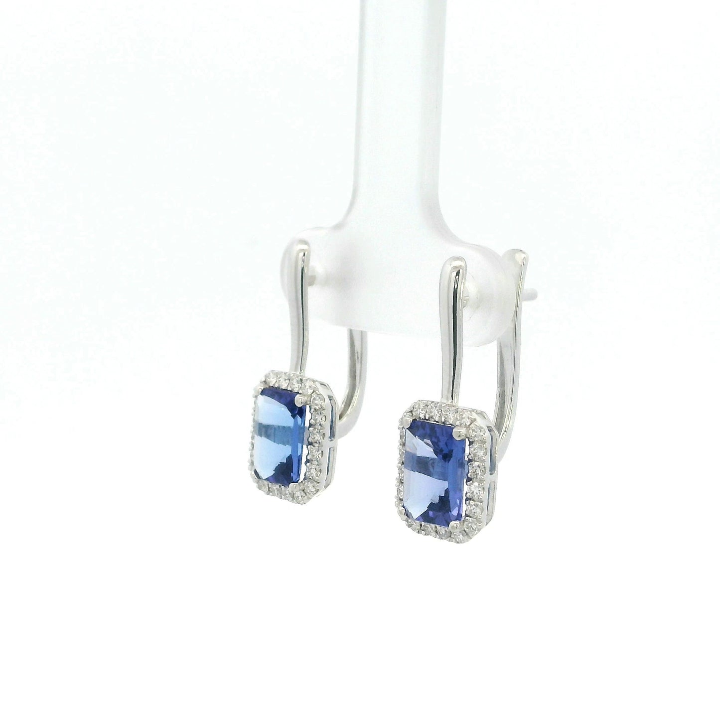 Tanzanite Halo Drop Earrings in 18K White Gold
