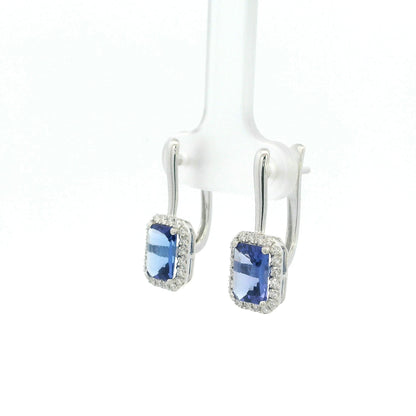 Tanzanite Halo Drop Earrings in 18K White Gold