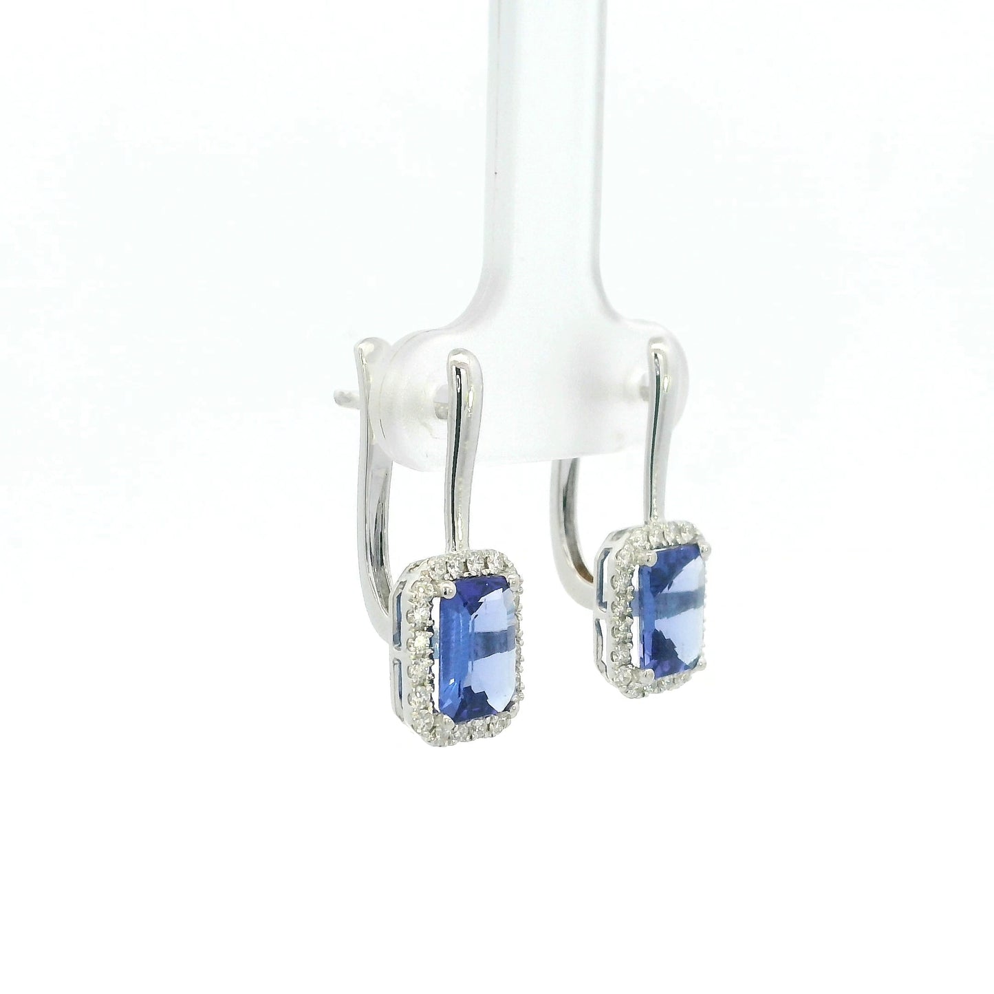 Tanzanite Halo Drop Earrings in 18K White Gold