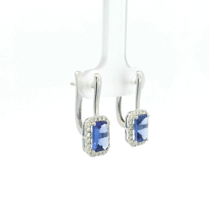 Tanzanite Halo Drop Earrings in 18K White Gold