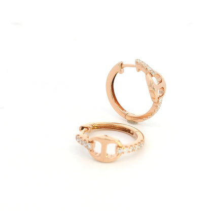 18K Rose Gold Diamond Huggie Hoop Earrings with Modern Open Link Design