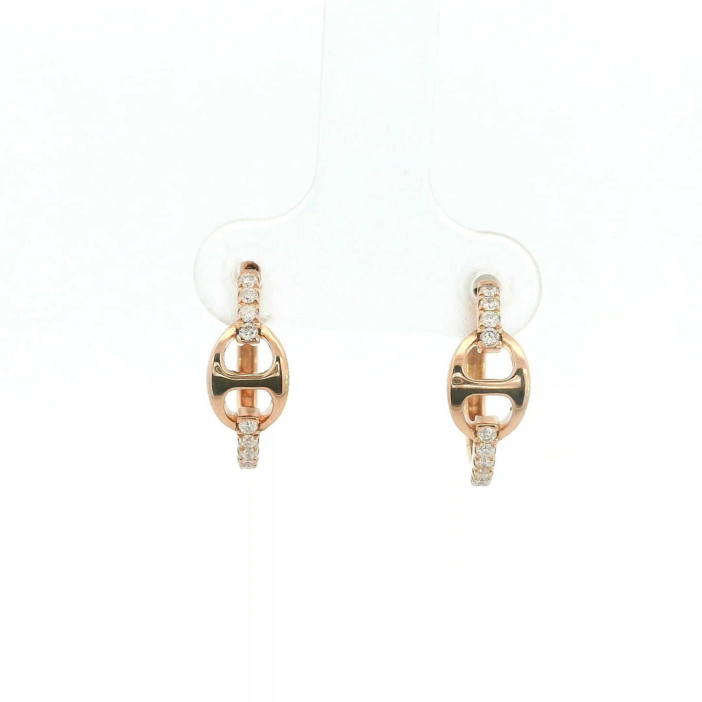18K Rose Gold Diamond Huggie Hoop Earrings with Modern Open Link Design