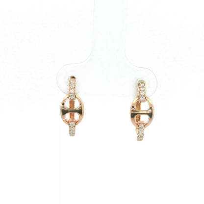 18K Rose Gold Diamond Huggie Hoop Earrings with Modern Open Link Design