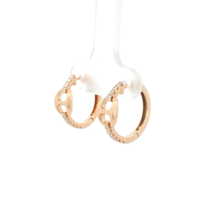18K Rose Gold Diamond Huggie Hoop Earrings with Modern Open Link Design