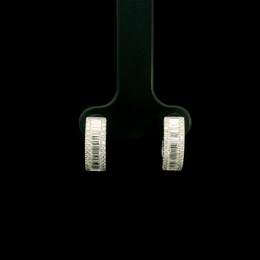 Baguette Diamond Hoop Earrings in 18K White Gold | Emirates Diamonds