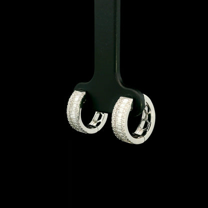 18K White Gold Baguette and Round Diamond Hoop Earrings