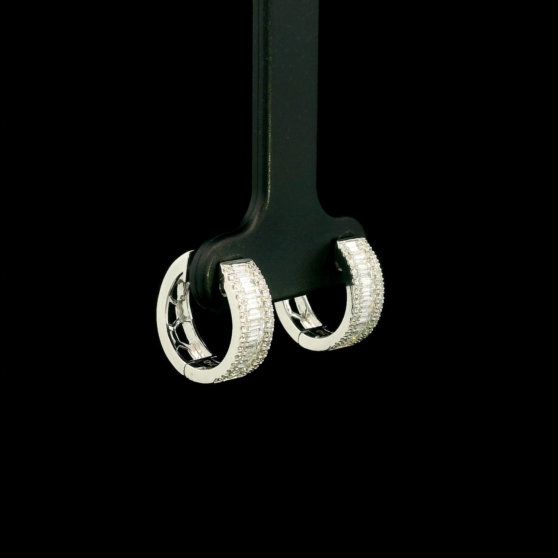 18K White Gold Baguette and Round Diamond Hoop Earrings