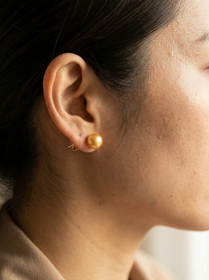 South Sea Golden Pearl Stud Earrings in 18K Yellow Gold