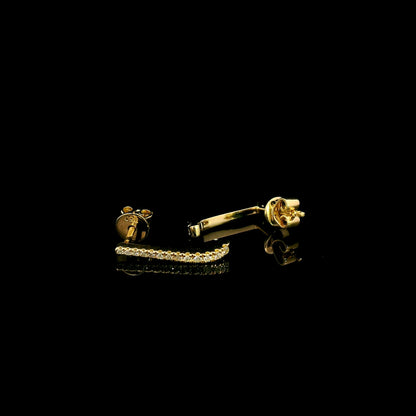 Long diamond bar stud earrings in 18K yellow gold with round brilliant diamonds