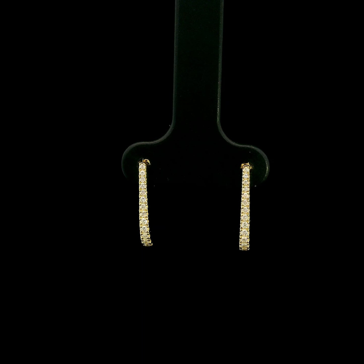 Long diamond bar stud earrings in 18K yellow gold with round brilliant diamonds