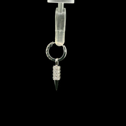 Men's diamond huggie drop earring in 18K white gold with black spike detail