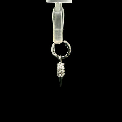 Men's diamond huggie drop earring in 18K white gold with black spike detail