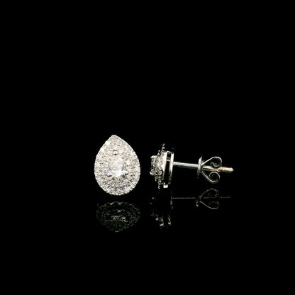 Pear shaped diamond double halo stud earrings in 18K white gold