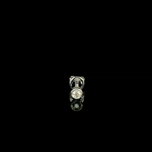 Single round diamond stud earring in 18K white gold with polished circular setting
