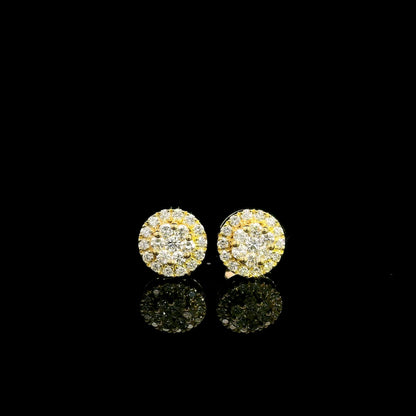 Round diamond cluster stud earrings in 18K yellow gold