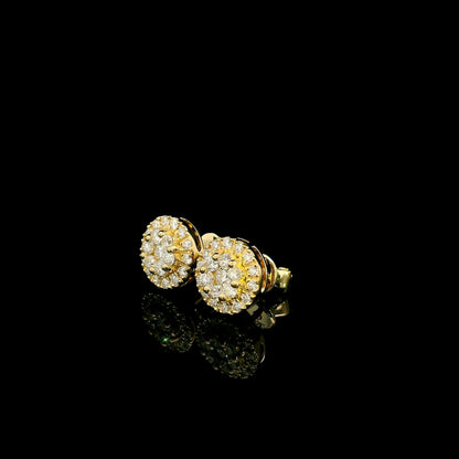 Round diamond cluster stud earrings in 18K yellow gold
