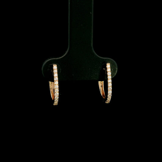 Diamond hoop earrings in 18K rose gold with round diamonds and elongated design
