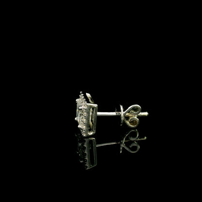 Men’s princess cut diamond halo stud earring in 18K white gold