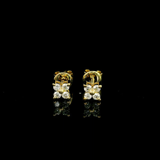 Diamond Stud Earrings in 18K Yellow Gold – Four Stone Cluster Design