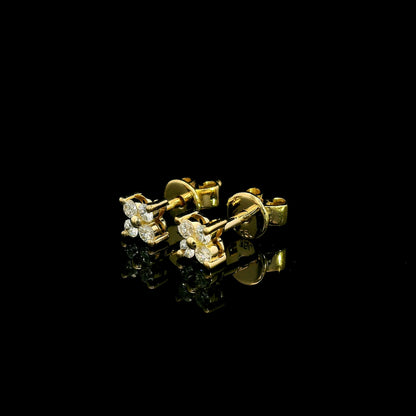 Diamond Stud Earrings in 18K Yellow Gold – Four Stone Cluster Design