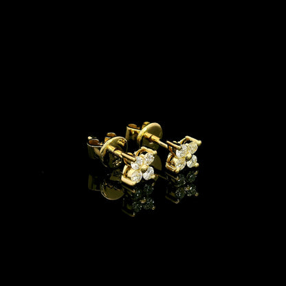 Diamond Stud Earrings in 18K Yellow Gold – Four Stone Cluster Design