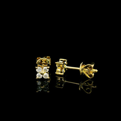 Diamond Stud Earrings in 18K Yellow Gold – Four Stone Cluster Design