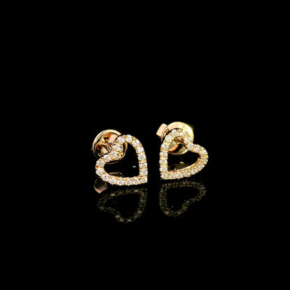 Open heart shaped natural diamond stud earrings in 18K rose gold, featuring round diamonds totalling 0.16 carat and butterfly push-back closures.