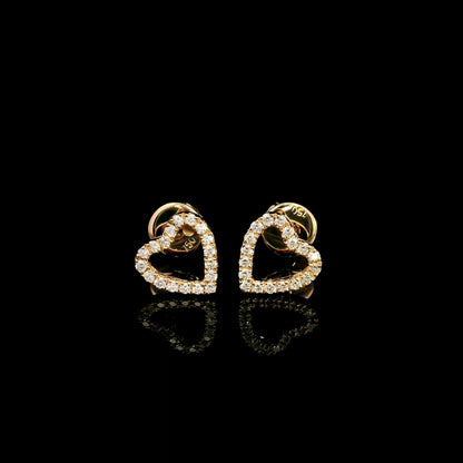 Open heart shaped natural diamond stud earrings in 18K rose gold, featuring round diamonds totalling 0.16 carat and butterfly push-back closures.