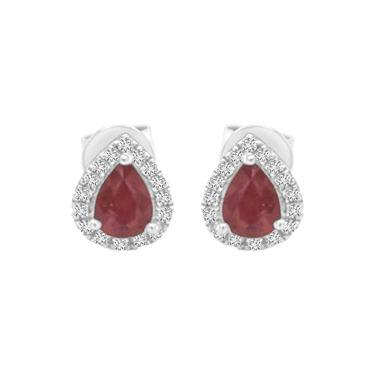 Ruby And Diamond Stud earrings In 18k White Gold.