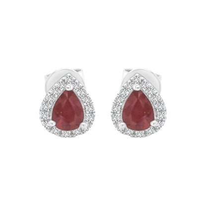 Ruby And Diamond Stud earrings In 18k White Gold.