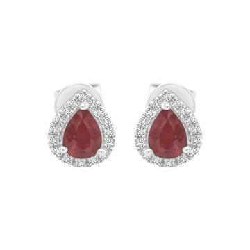 Ruby And Diamond Stud earrings In 18k White Gold.