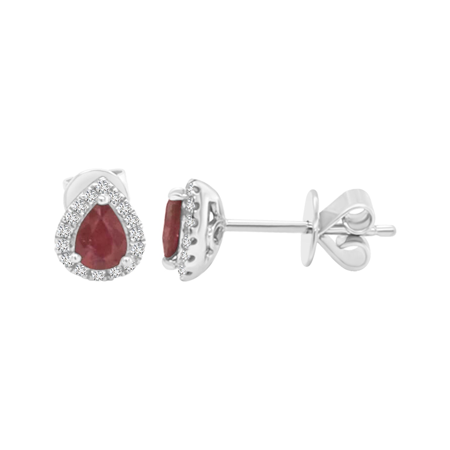 Ruby And Diamond Stud earrings In 18k White Gold.